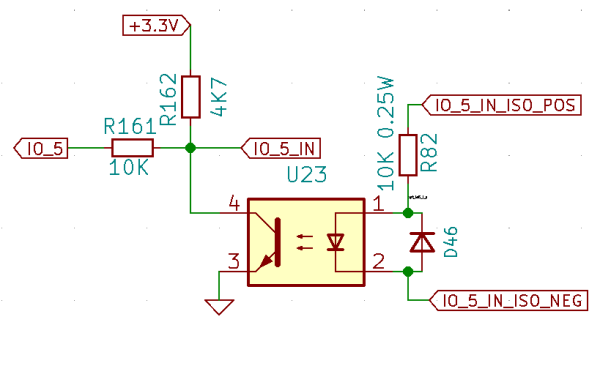 schematic showing the circuit for the Duet 3 MB6XD opto-isolated inputs