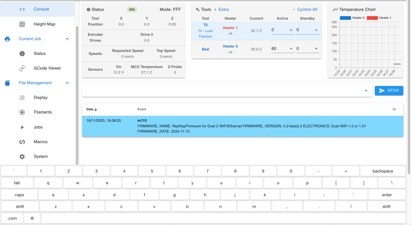 Upload & Start Settings (Duet wifi)